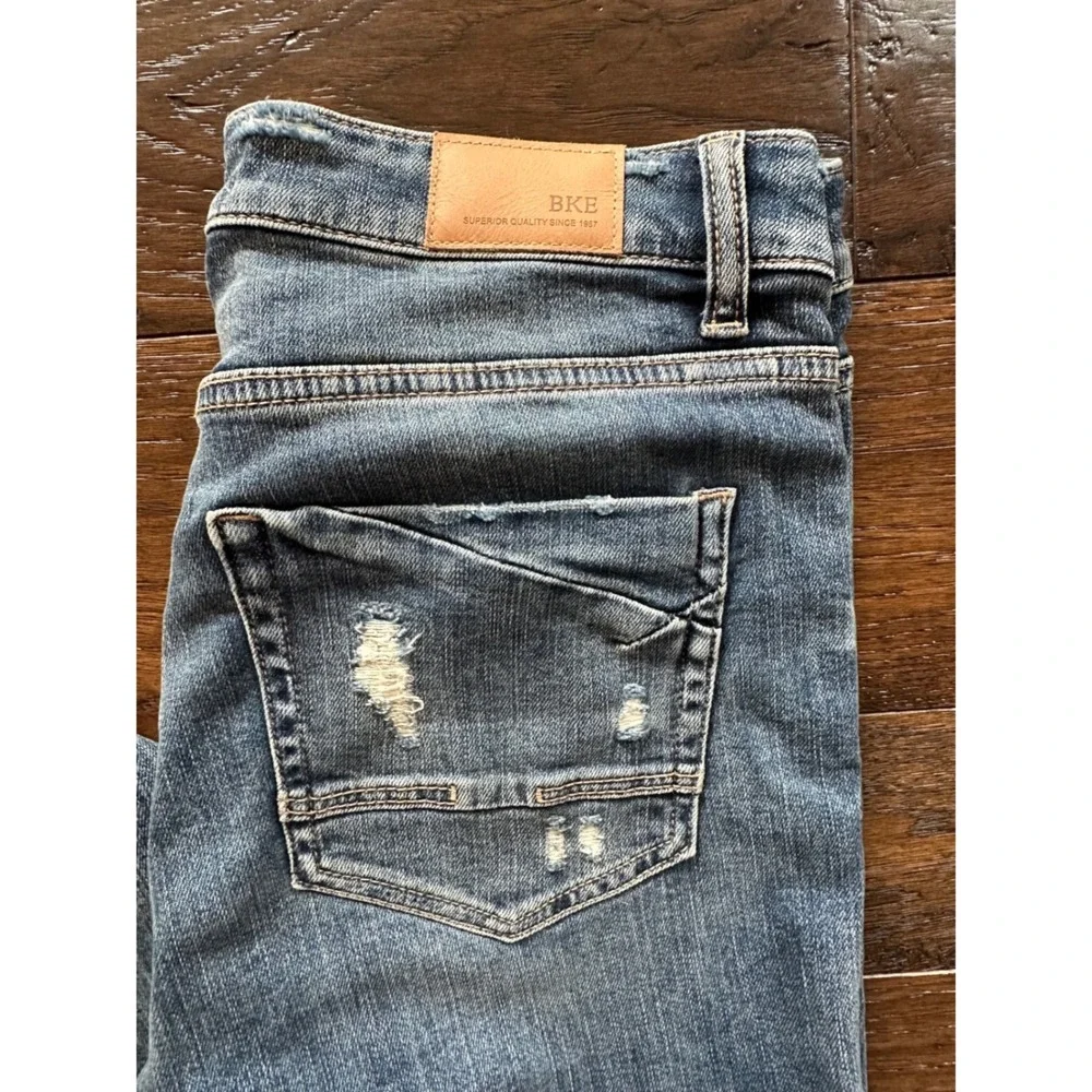 BKE Billie High Rise Tailored Bootcut Jeans Slim Fit Distressed Blue 30x36